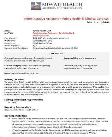 View the administrative assistant duties relevant to administrative assistants in different environments including sales, marketing, medical and human resources. FREE 7+ Medical Administrative Assistant Job Description ...