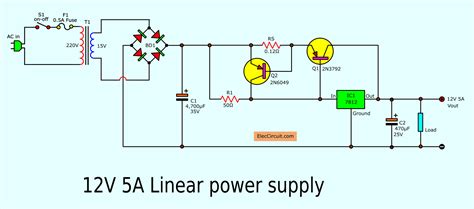 Power supply, regulator diagrams control circuit. Simple Designing 12V 5A Linear Power Supply | ElecCircuit.com