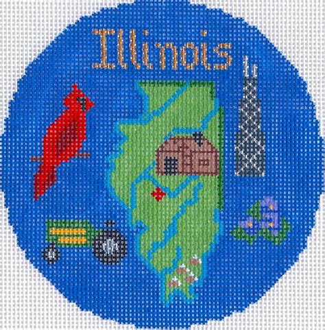 Floral wreath cross stitch pdf pattern, floral needlepoint design, round flower needlepoint counted chart this pattern is an digital cross stitch. Silver Needle ILLINOIS handpainted 4.25" Round Needlepoint ...