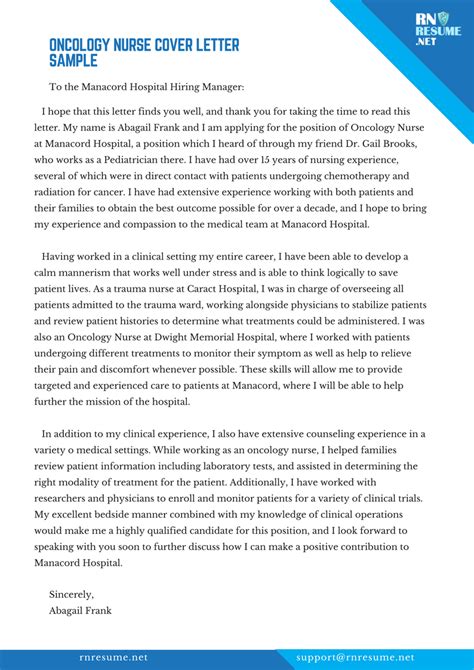 Make the cover letter your own in its uniqueness; Oncology Nurse Cover Letter: Let Our Team Help You!