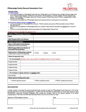 For travel to malta persons aged 12 and above shall present a recognised vaccine certificate showing that a person has taken the full doses of an ema approved vaccine with full course of you are kindly requested to complete the health declaration form and carry it with you during your flight. Fillable Online PRUprestige Family Discount Declaration ...
