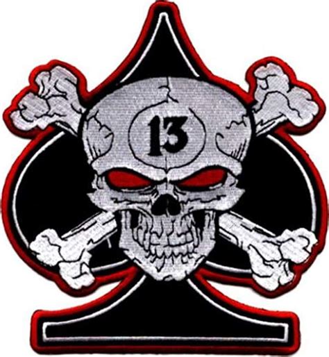 13 Spade Skull Crossbones Patch Biker Badge Symbol Embroidered Iron On