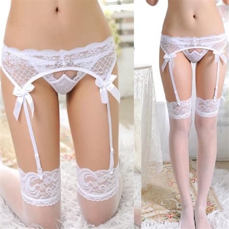 2016 new summer sexy garter belt women s sheer lace top thigh highs stockings and garter belt