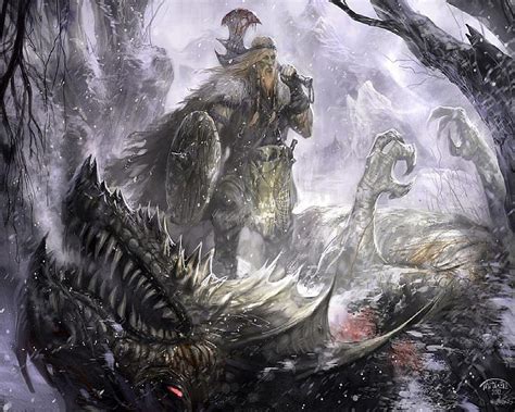 Slayer Of The Ice Dragon Dragon Viking Ax Fantasy Winter Hd