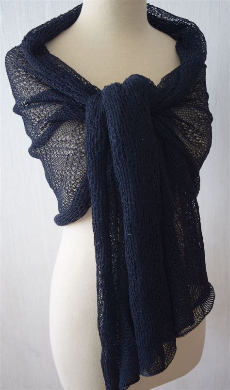 Linen Shawl Navy Knitted Women Scarf Natural Large Wrap In Etsy