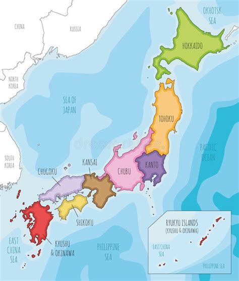 Vector Illustrated Map Of Japan With Regions And Administrative