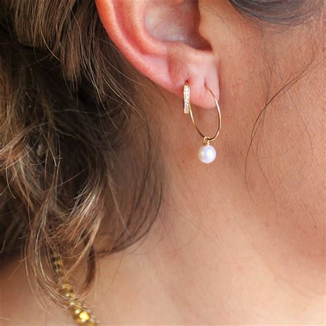 Small Pearl Hoop Earrings Aura Collection
