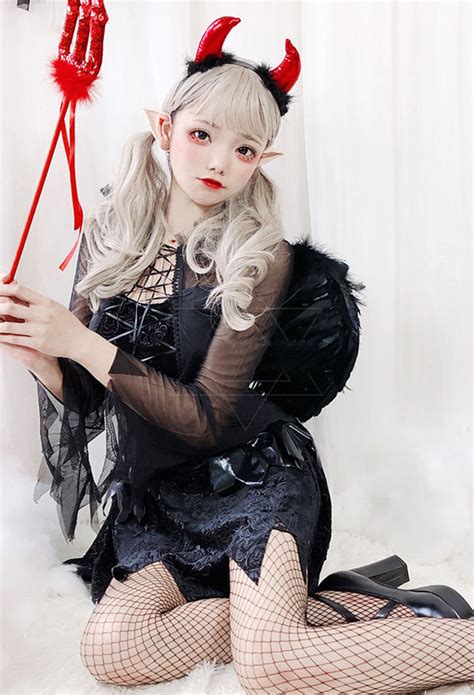 Gothic Lolita Dress Witch Devil Black Irregular Hemline Vampire Bride