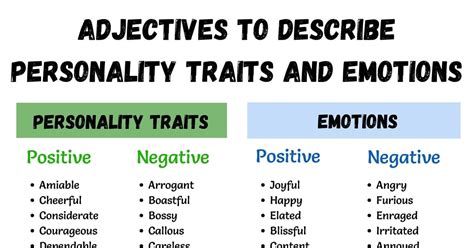400 Common Adjectives Used To Describe Personality Traits And Emotions