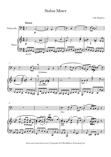 Pergolesi Stabat Mater Sheet Music For Cello