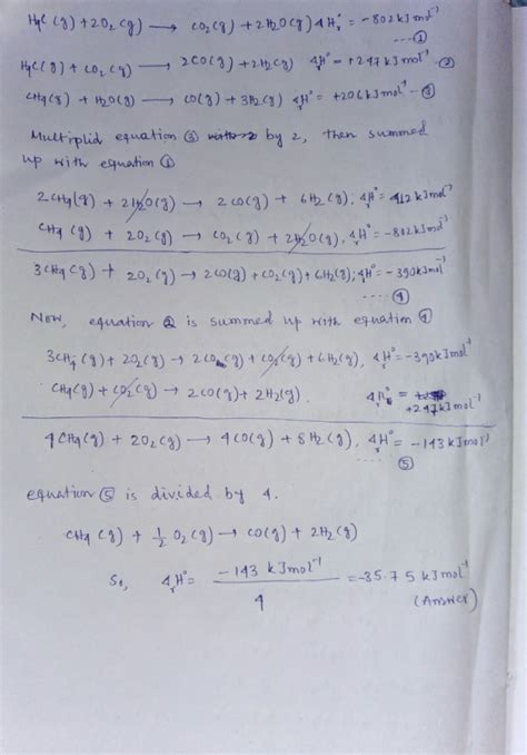 use hess s law and the following data ch4 g 2o2 g → co2 g 2 h2o g ah° homeworklib