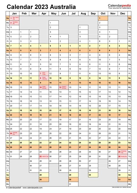 Australia Calendar 2023 Free Printable Excel Template