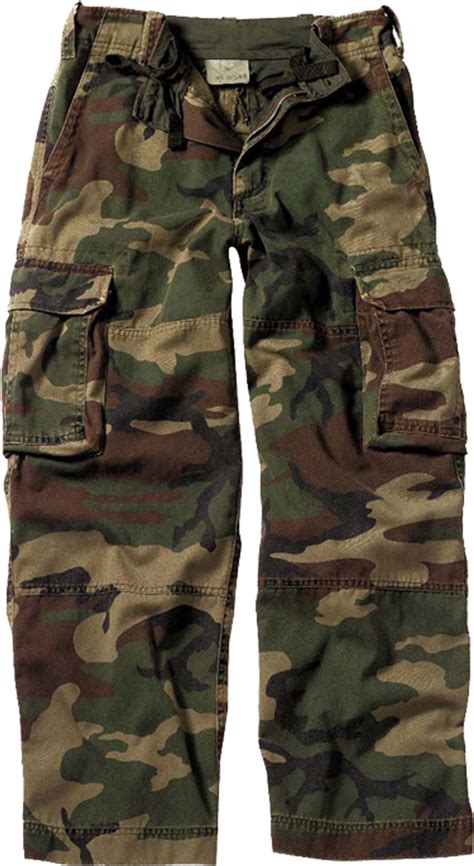 Kids Woodland Camo Paratrooper Fatigues Cargo Pants Washed Vintage Army