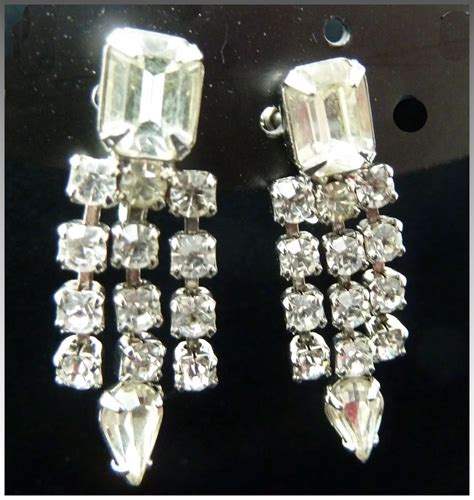 Weiss Dangling Clear Rhinestone Earrings Circa 1950s Connies