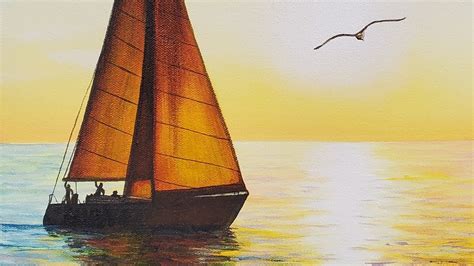 Easy Sunset Sailboat Acrylic Painting Live Tutorial Youtube