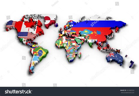 3d World Map With World Flags Raised Stock Photo 161065253 Shutterstock