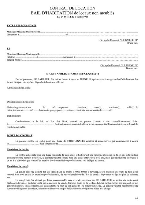 Contenu du contrat de bail meublé. modele de bail meuble - Modele de lettre type