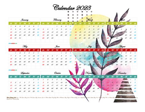 Printable Yearly 2023 Calendar With Holidays Premium Template 27482