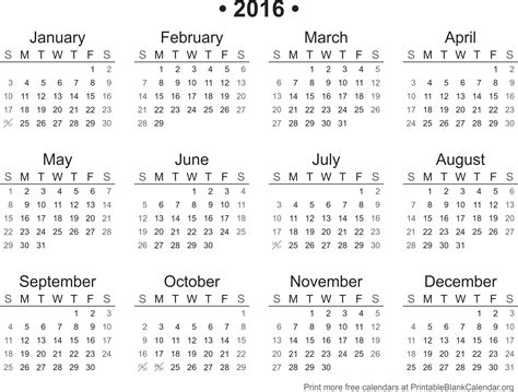 Printable 2016 Blank Calendar