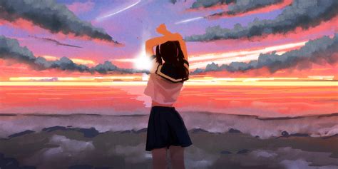 Artstation Anime Girl Sunset