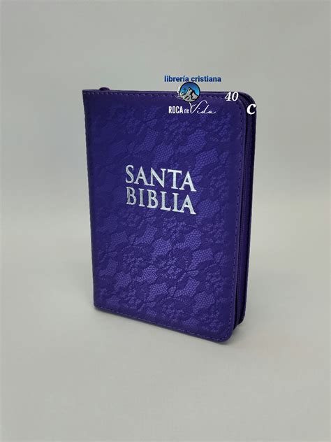 Biblia Rvr 1960 Tamaño Compacto Encaje Lila Con Índice Y Cierre