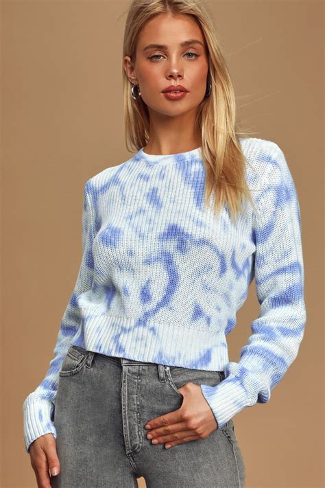 Cute Blue And White Tie Dye Sweater Knit Sweater Sweater Lulus