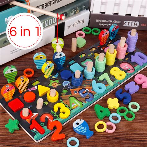 6 In 1 Wooden Magnetic Fishing Montessori Early Educational Learning