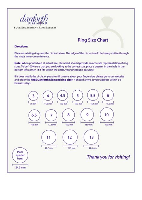Danforth Diamond Ring Size Chart Printable Pdf Download