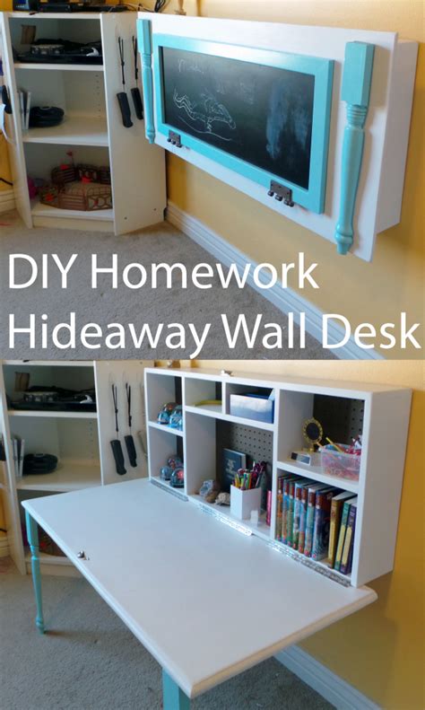 I cut the rough boards in half to give me four boards for the top. DIY Kids Homework Hideaway Wall Desk - The Organized Mom