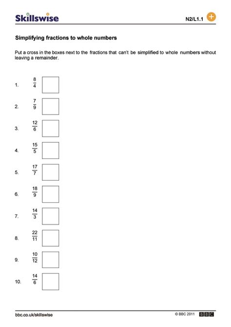Fractions Whole Numbers Worksheets