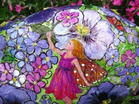 Hand Painting Flowers And Fairies On Garden Rocks Flower Painting Hand