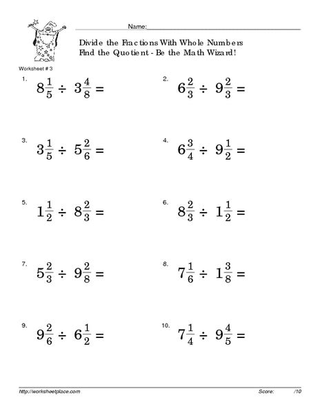 Division Of Fractions Worksheet 6th Grade With Whole Numbers