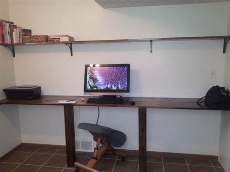 With a wall mounted desk, you can: Easy DIY wall to wall desk and shelf | Home, Home office ...