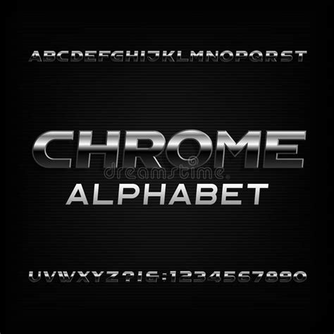 Chrome Alphabet Font Metallic Effect Oblique Letters And Numbers Stock