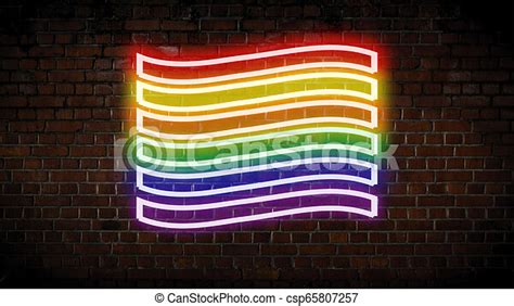 Gay Pride Flag Neon Sign The Pride Flag With Neon Effect On A Brick