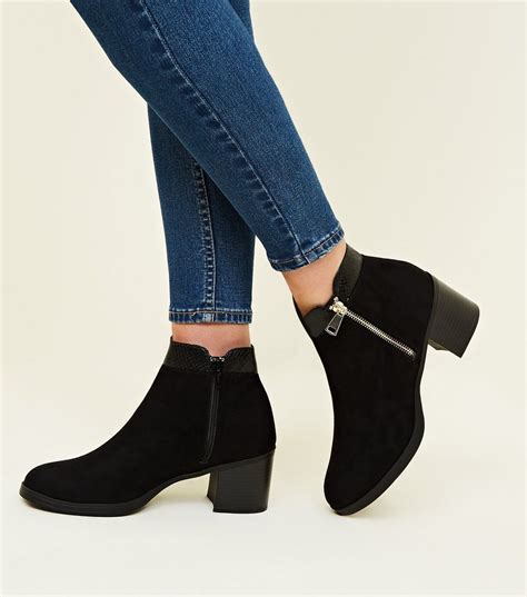 black comfort suedette mid heel ankle boots new look mid heel ankle boots boots heels