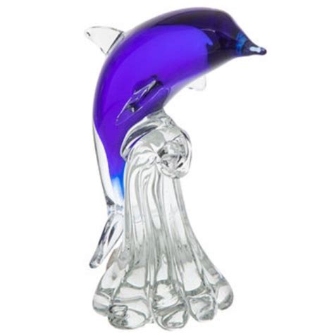 Deluxe Faceted Crystal Glass Blue Dolphin Figurine On Wave Sale New 71