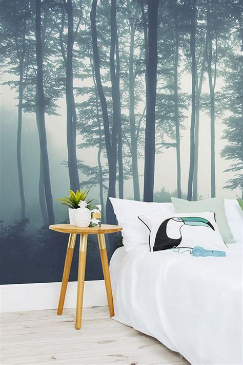 Discover Calming Interior Design With A Moody Forest Wallpaper