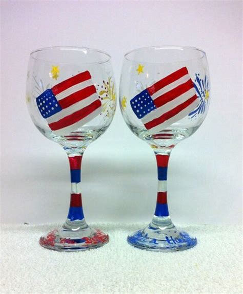 Patriotic Hand Painted Wine Glasses Set Of 2 By Thetedlady
