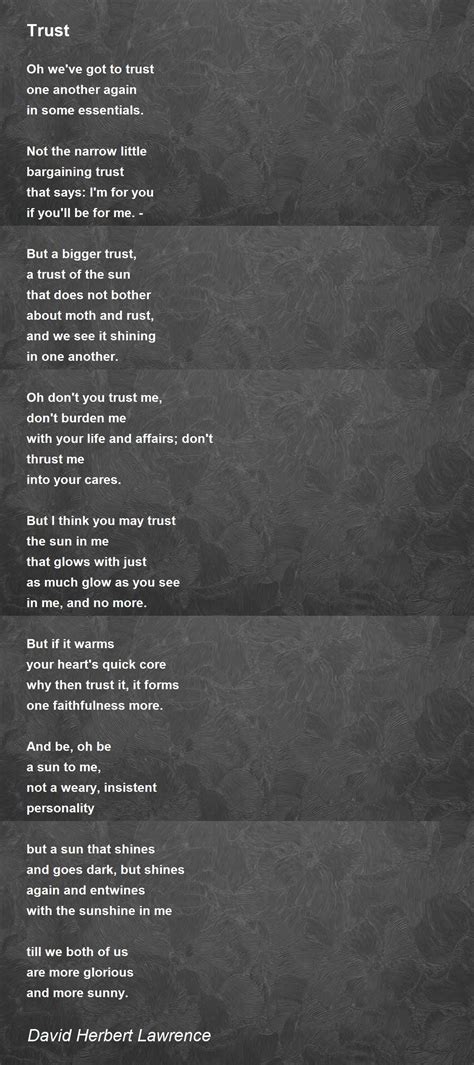 Trust Trust Poem By David Herbert Lawrence