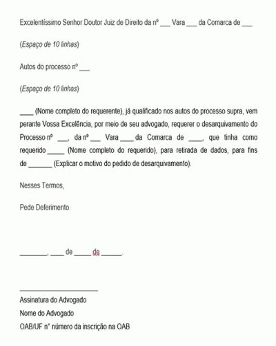 Modelo De Petição Ação De Requerimento Para Desarquivamento Dos Autos