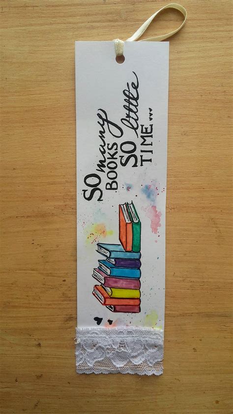 Handmade Bookmark With Watercolor Books Design Handlettered