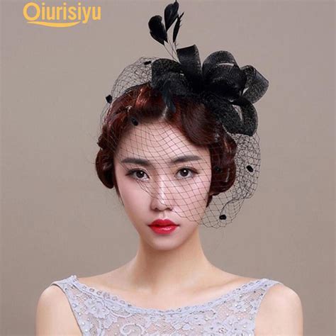 Buy Women Bow Feather Net Veil Wedding Fascinator Hat Clip Hair