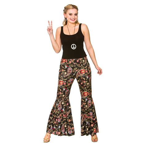 Womens Hippy Hippie Flares Pants 1960s 60s Fancy Dress Costume Trousers