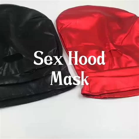 Patent Leather Hood Mask Mouth Holes Hood Bondage Collar Headgear Adult