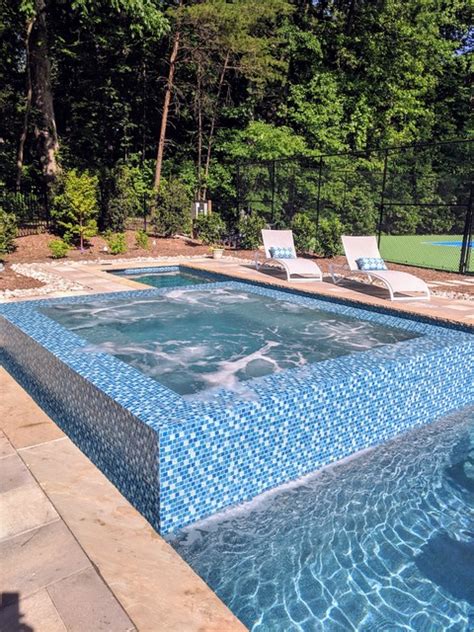Gorgeous Glass Tile 360 Spillover Spa And Lap Pool Traditional
