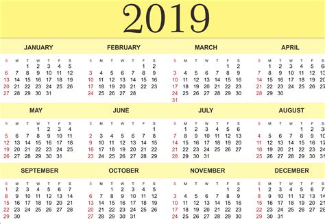 Free Yearly Calendar 2019 Printable Blank Templates Calendar Office