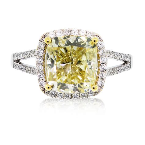 18k White Gold Fancy Yellow Cushion Cut Diamond Engagement Ring
