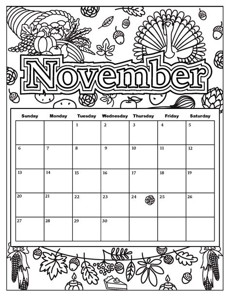 13 Easy Free November Coloring Pages For Printable Thanksgiving