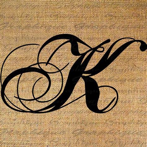 Monogram Initial Letter K Digital Collage Sheet Burlap Digital Download